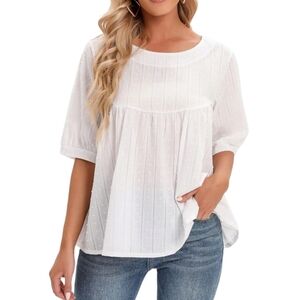 NWT Cellabie Cotton‎ Tunic Short Sleeve Blouse In White Size 2XL